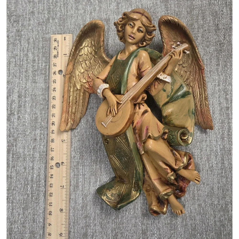 Vintage Fontanini Depose Italy Angel Wall Plaque Playing Lute Mandolin 367 8.5